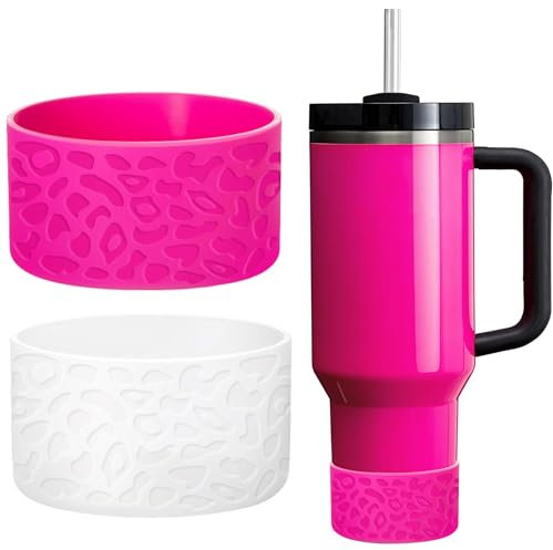 Raioaea for Stanley Cup Accessories, Leropard Engraved Silicone Boot for Stanley Cup 40oz 30oz 20oz & Hydro Flask 12-24oz, Stylish Bottom Protector Cover Sleeve for Yeti, Simple Modern,Rose Pink