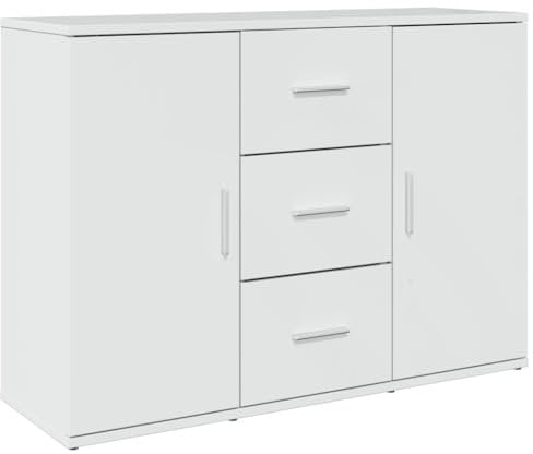 vidaXL Sideboard, Kommode mit Schubladen Türen Griffen, Beistellschrank für Wohnzimmer Flur, Anrichte Highboard, Hochglanz-Weiß Holzwerkstoff