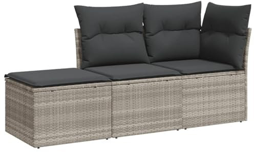 Gecheer 3-TLG.Garten-Sofagarnitur mit Kissen Garten Sofa Garnitur Gartenmöbel Set Rattenmöbel Terrassesofa Sitzgruppe Gartenlounge Loungesofaset Gartensofa Hocker Lounge,Hellgrau Poly Rattan