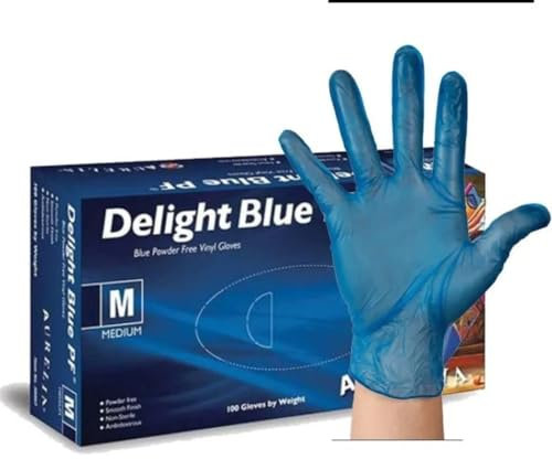 Apex Business Supplies Large Blue Vinyl Gloves Delight PF Disposable Gloves | Powder Free and Non-Sterile Multipurpose Strong Disposable Gloves | Medical & Food Safe Gloves 1 Box 100 Gloves