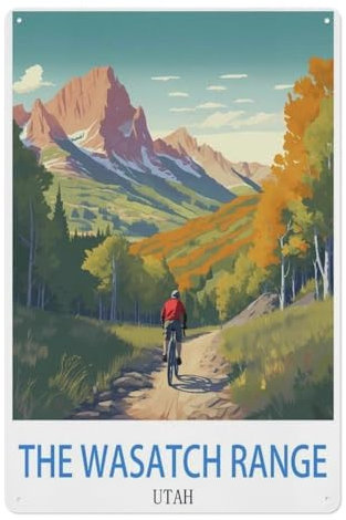 Wasatchkette Utah Vintage Reiseposter Reiten，Vintage-Metall-Blechschild, Kunst, Wanddekoration für Zuhause,Büro, Männerhöhle, Club, Café, Bar, Dekor-Schild(20x30cm）8x12 inch-W7