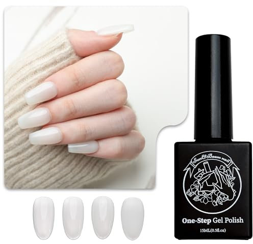 Sun&Beam Nails One-Step Gel Polish 3-in-1 | No Base or Top Coat Needed No Sanding UV/LED Compatible Easy Removal 15ml (#20 Sheer Milky White)