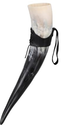 PRETYZOOM - Cuerno de beber genuino con soporte hecho a mano vikingo de cuerno medieval para cerveza, vino e hidromelo, decoración retro y accesorio de viaje