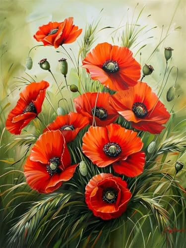 Diamond Painting Erwachsene Groß 40x60cm, 5D Diamond Painting Mohnblumen, DIY Diamant Painting Bilder Blume, Diamond Painting Set mit Zubehör Full Drill Dimond Painting für Geschenk Home Wand Décor