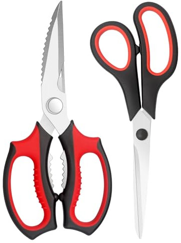 Kitchen Scissors, Heavy Duty Kitchen Shears with Sharp Stainless Steel Blades + 8.5 Inch Multi-Purpose Scissors, Right or Left Handed, Dishwasher Safe, Set of 2