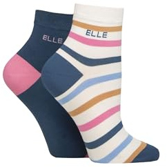 Elle Ladies Bamboo Ankle Socks - Soft Breathable Cooling Material, Mixture of Plains & Patterns, Fun,Colourful Multipack of 2 Size 4-8 (UK, Numeric, 4, 8, Regular, Regular, Seafarer Stripe)