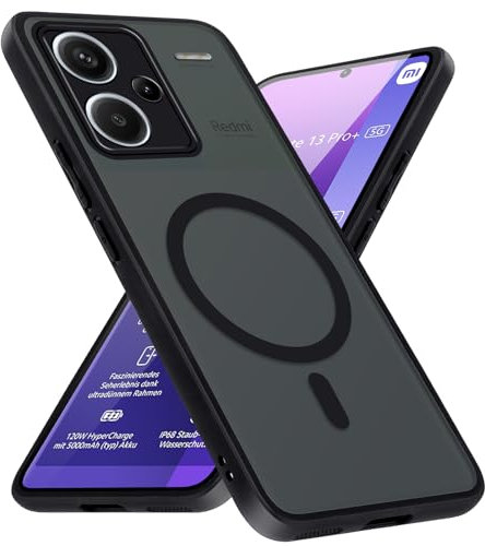 Xiltlly Magnetica Cover per Xiaomi Redmi Note 13 Pro+ 5G, Compatibile con MagSafe, Traslucido Opaco Custodia Antiurto Protettiva AntiGraffio Case per Redmi Note 13 Pro Plus 5G 6.67, Nero