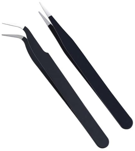 Set di pinzette 2 pezzi, pinzette in acciaio inox, pinzette dritte e pinzette curve per ciglia, sopracciglia, ecc (11,7 cm)