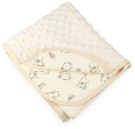 Hivia Kuschel Babydecke 100x100cm Baumwolle für Kinderwagen Elefant | Atmungsaktiv und weich. Doppelseitig und vielseitig einsetzbar. Leichte Baumwollqualität.