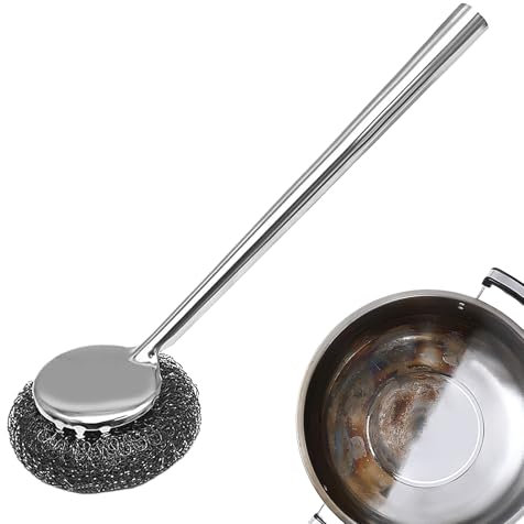 Edelstahl-Reiniger für Töpfe und Pfannen, ergonomischer Griff, Mehrzweck-Schrubber aus Stahlwolle, tragbare Scheuerschwämme für Töpfe, Herde, Geschirr, Spülen, Dunstabzugshauben