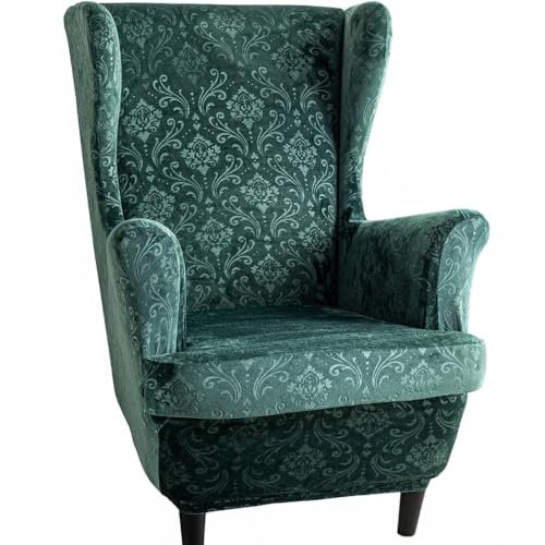 Domidekor Ohrensessel Überzug – Sesselschoner Grün – Sesselbezug Stretch - Strandmon Sessel Bezug – Sesselhusse Elastisch Velour Schmutzabweisend - Oeko-Tex 100