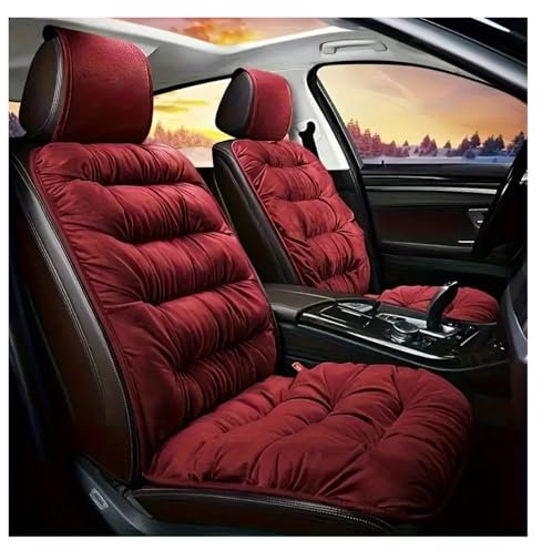 Auto Sitzbezüge Luxuriöses Plüsch-Autositzkissen – 1 Stück Dick, Warm Einzelsitzbezug Vorne Mit Rückenlehne Universelle Passform Pflegeleicht Bequem Für Den Winter AutoSchonbezüge(Red)