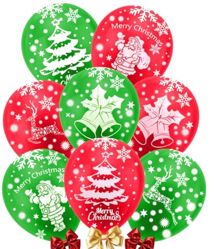 BOOSHMall 50 Stück Weihnachten Luftballons, Rot & Grün Latex Weihnachtsballons Deko-Set, Merry Christmas Ballons für Kinder Weihnachten Neujahr Dekoration Party Deko