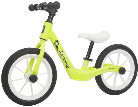 GASLIKE 14 Zoll Laufrad für Kinder 3–7 Jahre, mit blinkenden Radnaben, Magnesium Rahmen, Höhenverstellbarer Sitz, Robustes Kinderfahrrad ohne Pedale für Jungen und Mädchen (Neon-Grün)