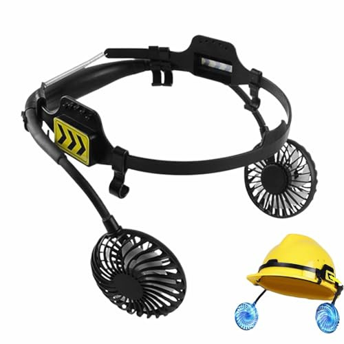 doyandader Hardhat-Kühlventilator, Sicherheitshelm, LED-Licht, Hut, Ventilator, 3 Geschwindigkeiten, verstellbar für Arbeitsplatz, Auto, Outdoor, Arbeit, Schlafzimmer, Reisen, Bettbau