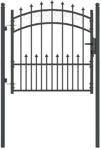 vidaXL Zauntor mit Spitzen Grau 100 x 100 cm Pulverbeschichteter Stahl, Garten und Terrasse, moderner Zaun, Spike, outdoor Barriere, gewölbt, Sichtschutz, Eingang