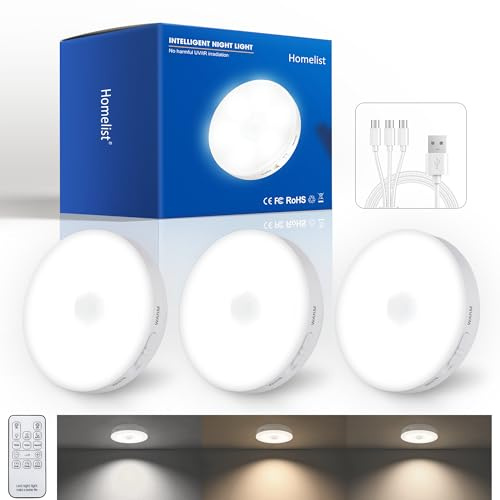 Homelist Neu aufgerüstet Superhelle Lichter, 80LM 1500mAh Wiederaufladbares Nachtlicht mit Fernbedienung für Küche Wand Treppe Schrank Schrank Garderobe (3 Stück)