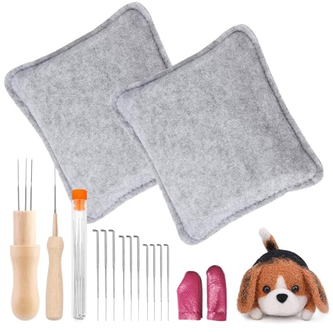 Redamancy 17 Pcs Filzunterlage und Nadelfilzen Set, 2 Stück 18x16.2 cm Filzunterlage zum Nadelfilzen, Filzunterlages zum Filzen, Starterset für Trockenfilzen, mit 10 Filznadeln in 3 Größen,Grau