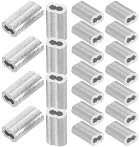 DINHEAROM 100pcs 8-Shaped Aluminum Double-Hole Cable Sleeves 1.0mm Wire Rope Crimps Ferrules for Throttle Cable Ends and Wire Rope Crimping Tool Kit