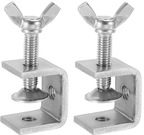 sourcing map 2 Pcs 304 Stainless Steel C Clamps 25mm Square Mini Tiger Clamp Adjustable Heavy Duty Metal U Clip with Butterfly Screws for Woodworking Welding Mounting, Silver