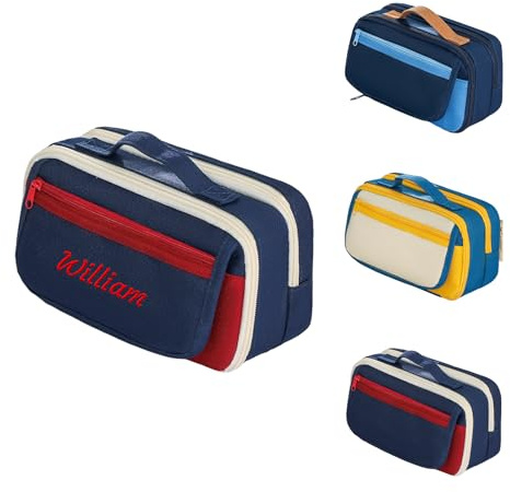 Generisch Rot Personalisiertes Federmäppchen Namensstickerei 21×10.5 cm | Mäppchen für Jungen & Mädchen, Große Kapazität, Mehrfächer mit Griff, für Schulmasche/Büro/Reisen/Make-Up