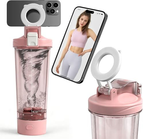 ZAKVOP 700 ml shaker elektrisch, protein Elektrischer Eiweiß Shaker mit Mess-Skala, auslaufsicher, spülmaschinengeeignet, BPA-frei, USB Wiederaufladbar, für klumpenfreie Proteinshakes - Rosa