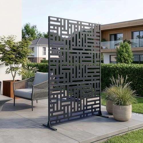 casa.pro Trennwand Bernalda Raumteiler 180 x 120 cm Balkonsichtschutz Outdoor Indoor Raumtrenner Terrasse Garten Stahl Paravent freistehend Anthrazitgrau