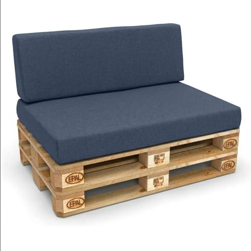 Best Wool Palettenkissen Set – 2er Set für Europaletten, Sitzkissen 120 x 80 cm + Rückenkissen 120 x 40 cm, Palettenpolster mit granuliertem Polyurethan-Schaum, gesteppt, bequem, Blau