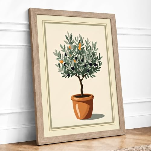 Potted Olive Tree Botanical Framed Wall Art Print A2 Oak | Ready to Hang, Premium Giclée Paper, Fade-Resistant Inks, Securely Packaged, UK Made