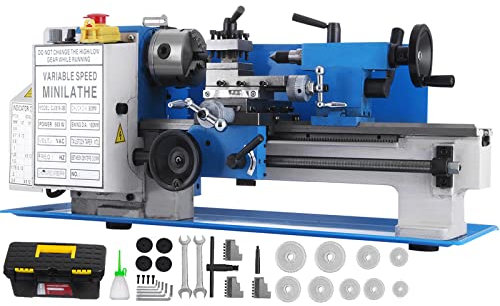 BestEquip Tornio metallico 7 x 14 pollici 550W Mini Tornio di Fresatura a Tavolo di Precisione a Velocità variabile 50-2500 rpm Nylon