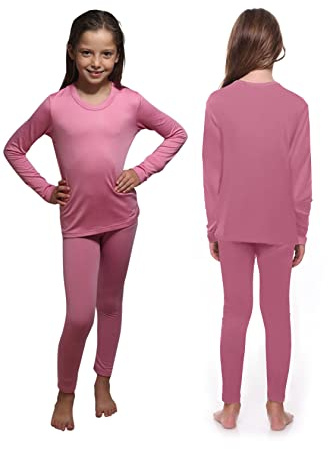 Kids Thermal Underwear Skins Set Long Sleeve Top Vest and Long Johns Leggings, Boys Girls Base Layer, Football, Sports, Ski Black