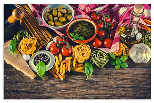 ARTland Spritzschutz Küchenrückwand aus Alu für Küche Herd Spüle 100x65 cm (BxH) mit Motiv Essen Lebensmittel Italien Pasta Gemüse Tomaten Mediterran S7SL