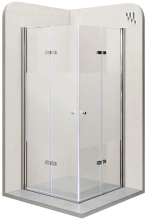 Moments of Glass EMMA Duschkabine 80x100 cm (L x R), 180 cm Höhe Eckdusche | Eckeinstieg Dusche mit Falttüren, 6mm teilsatiniertes ESG Sicherheitsglas mit Nanobeschichtung, Metallgriffe und Bodenleiste