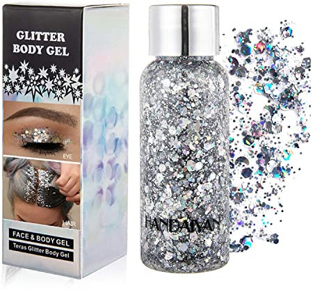 GL-Turelifes Mermaid Pailletten Chunky Glitter Liquid Lidschatten Glitter Body Gel Festival Glitter Kosmetik Gesicht Haar Nägel Make-up Long Lasting Sparkling 30 g (01# Silber)