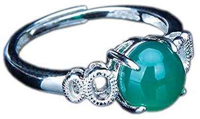 ZHIBO Ring, grüner Chalcedon, 925 Silber, Einlage, Jade