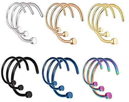 LEEQ 18 Pieces 20 G C Shape Nose Ring inless Steel Nose Hoops Body Piercing Jewelry for Men Women, 3 Sizes