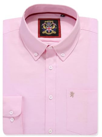 Mens Long Sleeve Oxford Shirt, Button Down Collar & Pocket, Casual Office Work Weekender English Style. The English Oxford by Janeo British Apparel. (Plain Pink, 2XL)