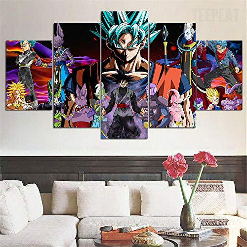Bilder Abstrakt 5 Teilig Wandbild XXL Bilder Wandbild Vlies Dragon Ball Super Goku Vegeta Gruppe Leinwand Bild Wandbilder Wohnzimmer Wohnung Kunstdrucke Modern Wandbilder Poster Wanddekoration