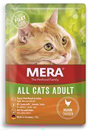 MERA Cats Adult Huhn (12x85g), Nassfutter für ausgewachsene Katzen, getreidefrei, Katzennassfutter mit hohem Fleischanteil