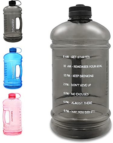 GEMFUL Large Water Bottle Motivational 3 liter BPA-Free Big Water Jug for Outdoor Sports (Black)