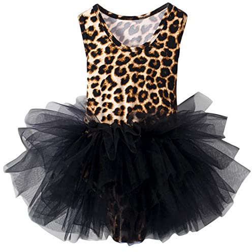Alvivi Girls Leopard Print Gymnastic Ballet Dance Leotard Dress with Tutu Skirt Sleeveless Layered Mesh Ballerina Dancewear Leopard 7-8 Years