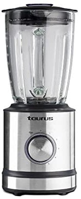 Taurus Batidora de vaso con 1200W de potencia, jarra de cristal de 1.75 L de capacidad, cuchillas de 6 filos de acero inoxidable, pica hielo, 5 velocidades + pulse