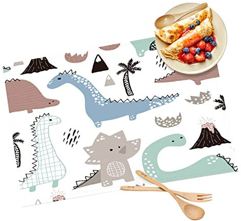 Olymajy Childrens Placemats, Kids Table Mat Light Waterproof And Stain-Resistant, Cute Cartoon Dinosaur Table Mat 13.8 × 9.8 in