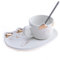 lachineuse - Tasse Chat - Design Kawaii - Support Chat et Cuillère - Blanc et Doré - Porte-Bonheur du Japon - Culture Nipponne - Décoration Japonaise - Idée Cadeau Japon Asie