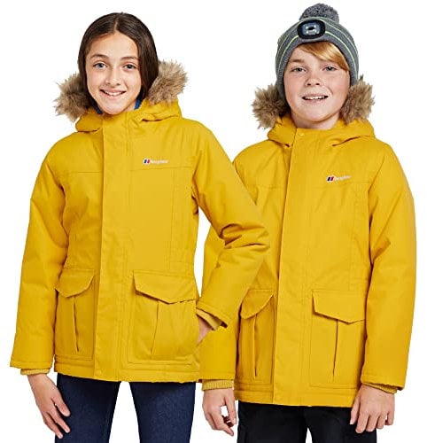 Berghaus Kids' Fourstones Parka Jacket with Adjustable Hood, Removable Faux Fur Trim, Waterproof & Insulated (UK, Age, 13 Years, Regular, Yellow)
