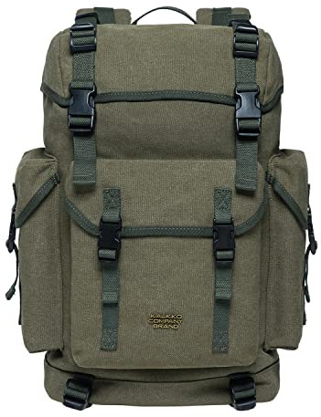 KAUKKO Canvas Groß Rucksack Damen Herren, Vintage Jagdrucksack Wanderrucksack mit 15 Zoll Laptopfach für Arbeit, Ausflüge, Uni, 23L, Armeegrün-K1018