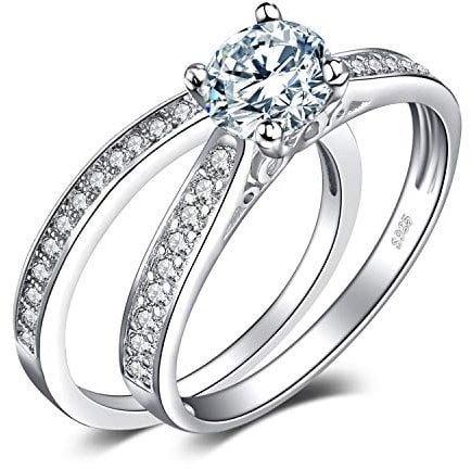 JewelryPalace Verlobungsring Paar Eheringe Ring Silber 925 Damen, Zirkonia Silberringe Trauringe Damenring Vorsteckring Hochzeitsringe Antragsring Memoirering Ewigkeitsring Ringe Set, Damen Schmuck 63
