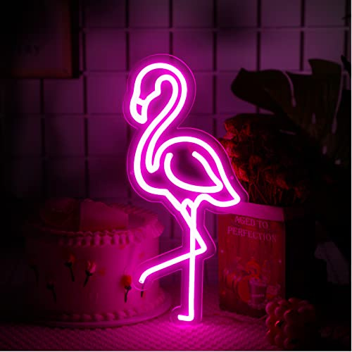ROCEEI Flamingo LED-Neonschild, Pink, Neon, USB-betriebenes Lichter | Rosa Flamingo-Schild, Mädchen-Schlafzimmer, Nachtlichter, Bar, Schreibtisch, Wanddekoration, Raumkunst, Geschenke