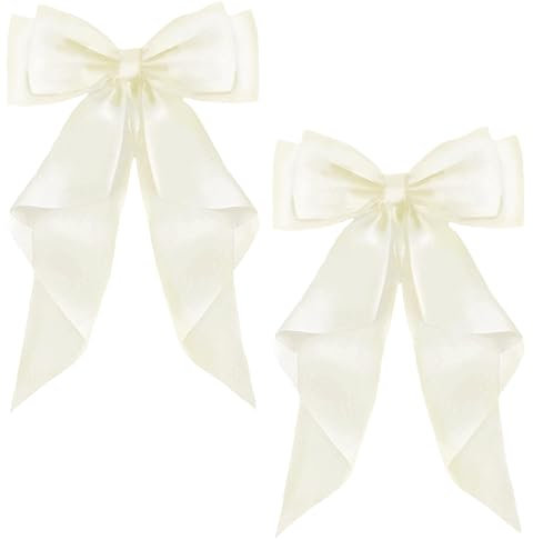 ZEVONDA Haarschleifen Clips - Haarspangen mit Großer Schleife Einfarbige Haarnadel mit Schleife Haarspangen Accessoires für Mädchen Frauen, Milchig weiß (2PCS)