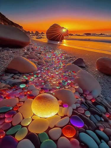 YAOYIN 5D Diamond Painting Erwachsene Kinder, DIY Diamant Painting Bilder Full Drill Beach Sonnenuntergang Diamant Kunst Malerei Stickerei Set für Home Wall Büro Dekoration (30 * 40 cm)